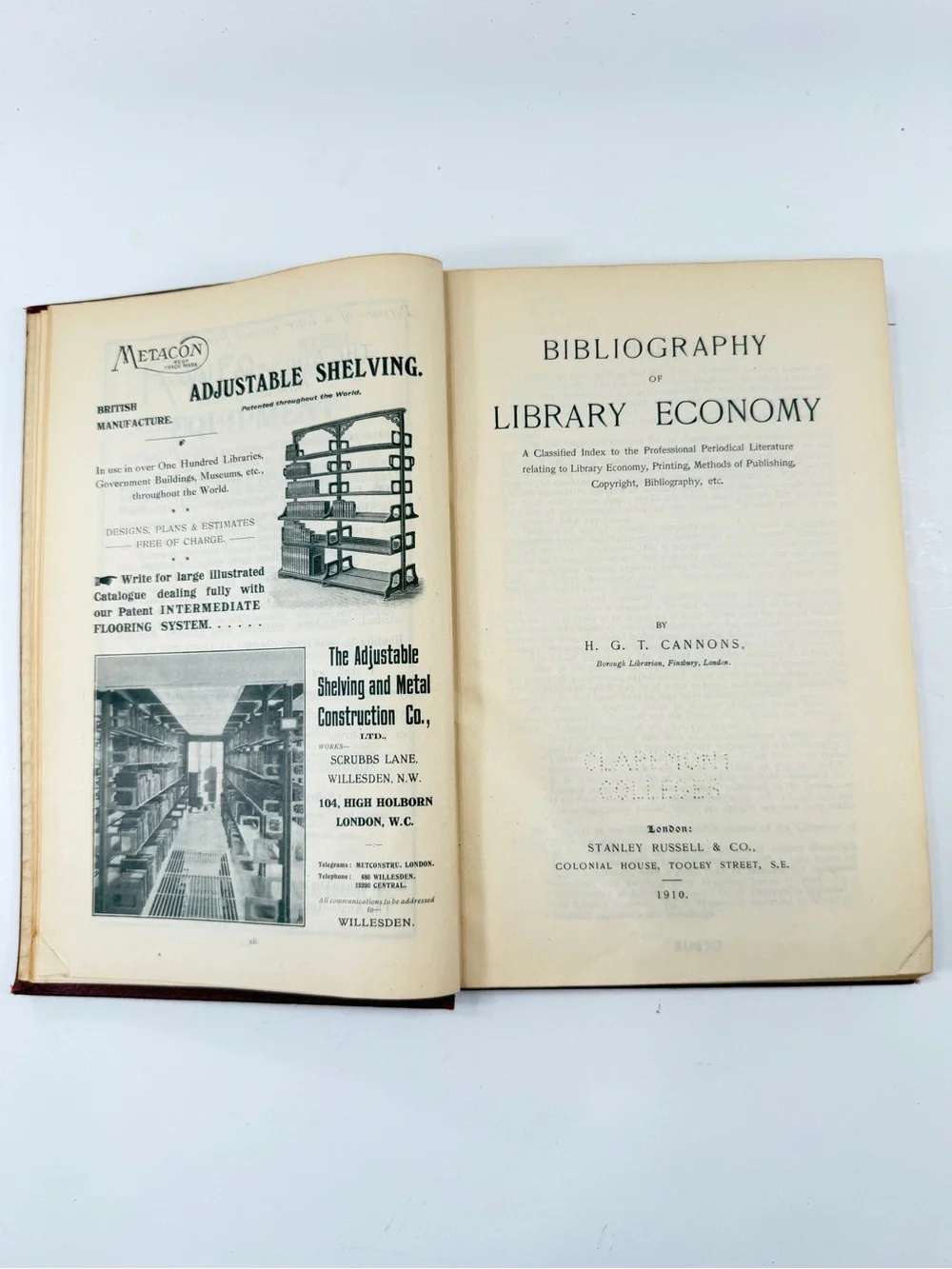 1910 Antique HC Book, Bibliography of Library Economy 1876-1909 By Cannons‎